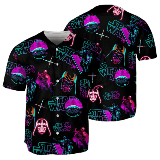 Star Wars Jersey Neon Star Wars Darth Vader Boba Fett Pattern Black Jersey Shirt Baseball for Men
