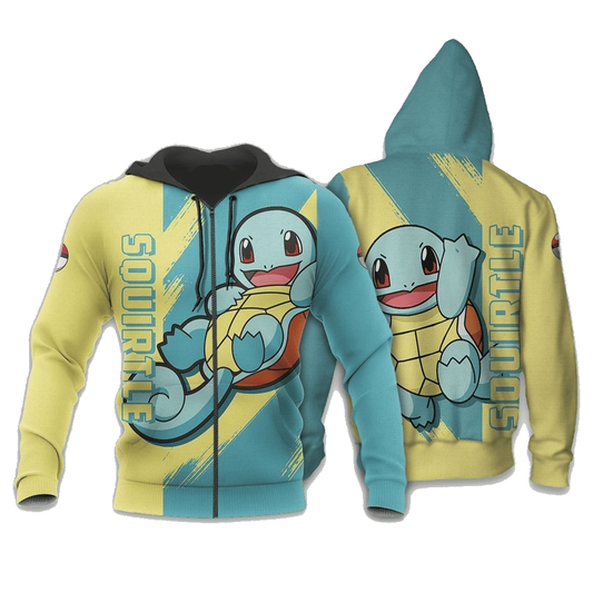 Pokemon Zip Hoodie Pokemon Squirtle Attack Pose Zip Hoodie Blue Yellow Unisex - Cozy Hoodie For Cold Weather