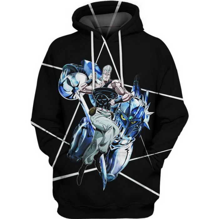 Jojos Bizarre Adventure Hoodie Polnareff And His Stand Graphic Hoodie Black Unisex - Cozy Hoodie For Cold Weather
