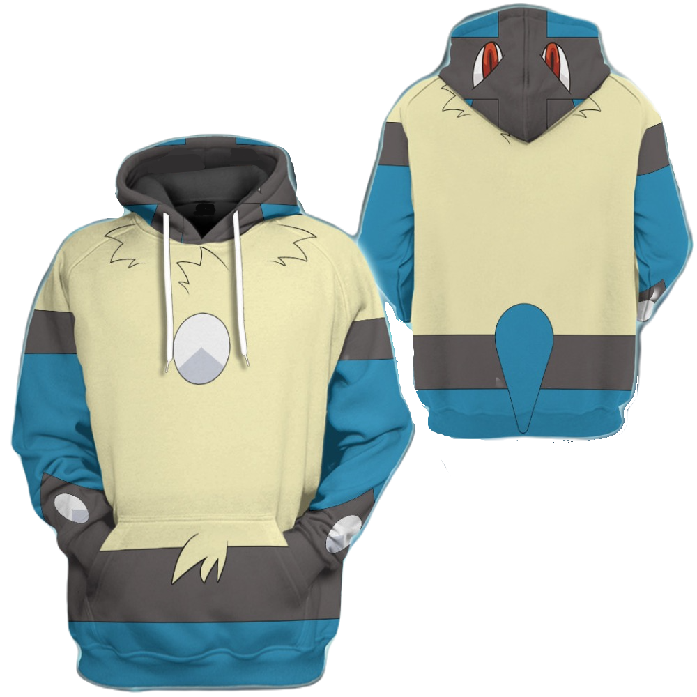 Pokemon Hoodie Lucario Pokemon Cosplay Hoodie White Blue Unisex Adults New Release - Cozy Hoodie For Cold Weather