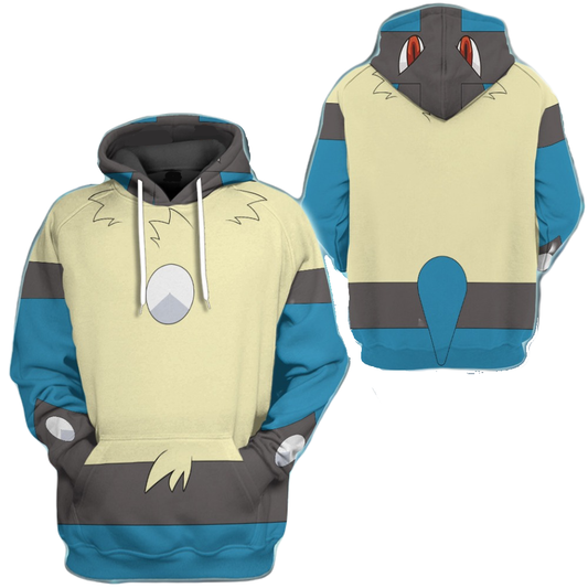 Pokemon Hoodie Lucario Pokemon Cosplay Hoodie White Blue Unisex Adults New Release - Cozy Hoodie For Cold Weather