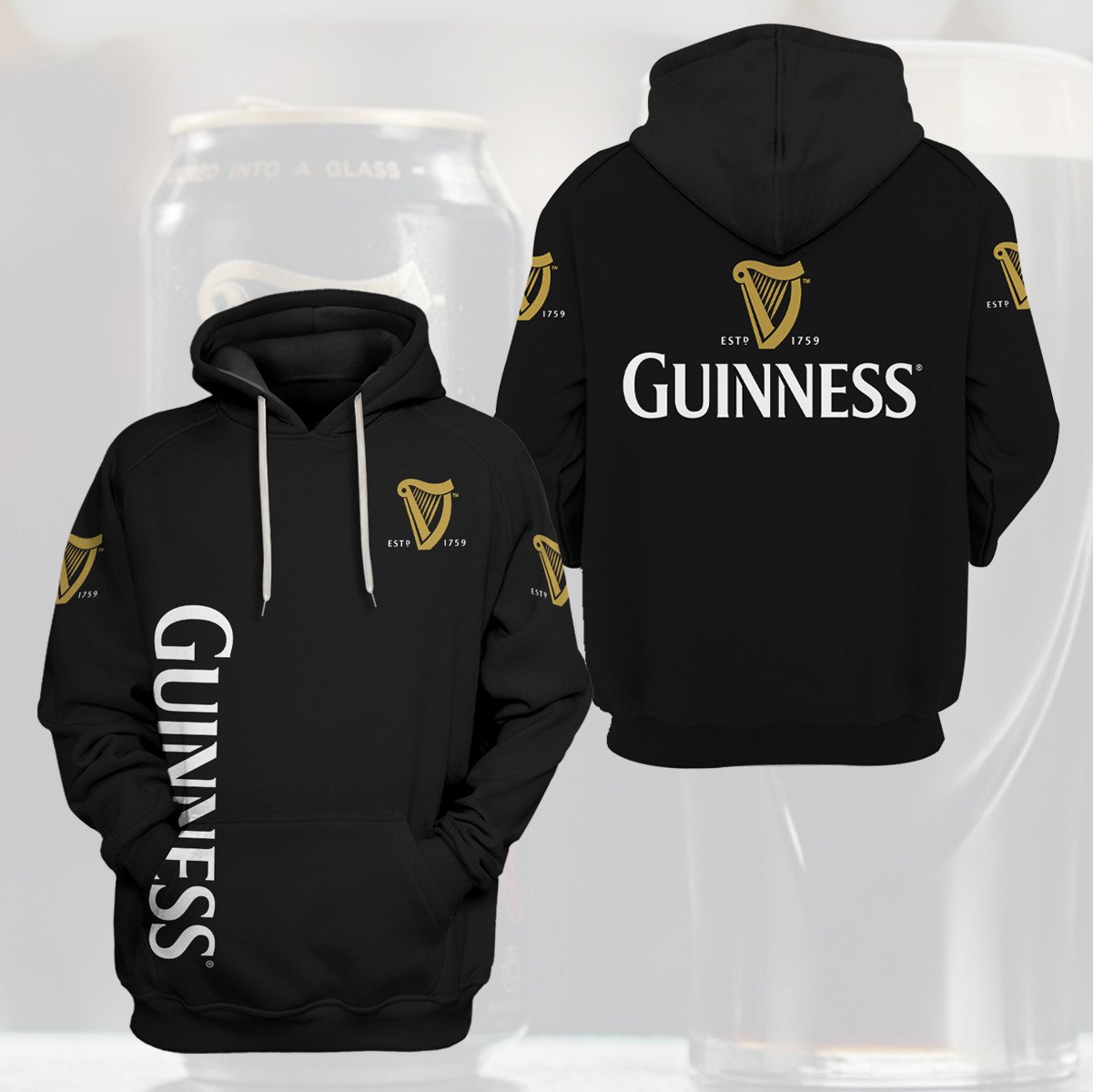 Beer Hoodie Guinness Beer Black 3D Print Hoodie Awesome Beer - Cozy Hoodie For Cold Weather