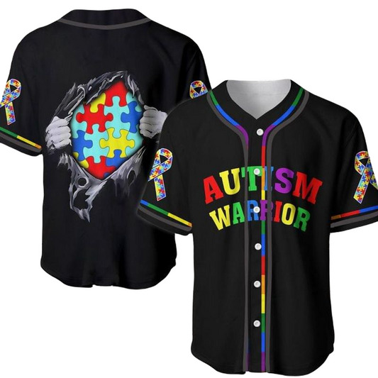 Autism Baseball Jersey Autism Warrior Ribbon Puzzle Pieces Jersey Shirt Black Unisex