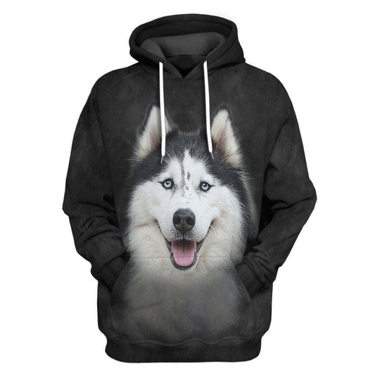Dog Hoodie Husky Dog Face Graphic Hoodie Black Unisex - Cozy Hoodie For Cold Weather