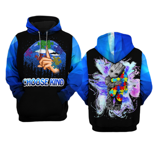 Autism Hoodie Autism Awareness Choose Kind Groot Graphic Hoodie Black Blue Unisex - Cozy Hoodie For Cold Weather