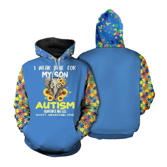 Autism Hoodie I Wear Blue For My Son Accept Understand Love Hoodie Blue Unisex - Cozy Hoodie For Cold Weather