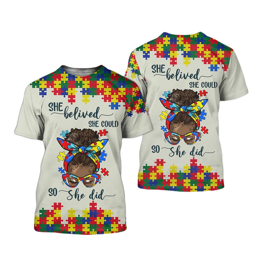 Autism T-Shirt She Believed She Could So She Did T-Shirt Colorful Unisex - Trendy Gift For Men & Women