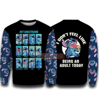 Stitch T-shirt Stitch Emotions Hoodie I Don't Feel Like Being An  Today Stitch T Shirt Cute DN Hoodie Sweater Tank
