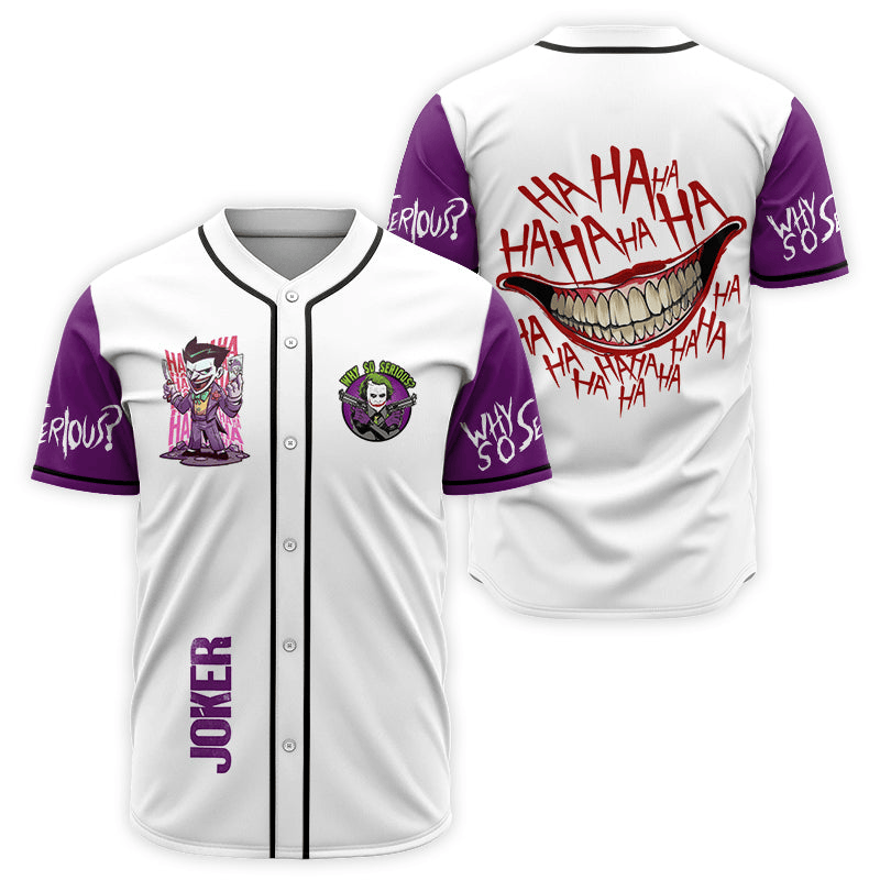 DC Jersey DC Joker Joker Chibi Graphic Why So Serious White Purple Jersey Shirt Baseball Baseball