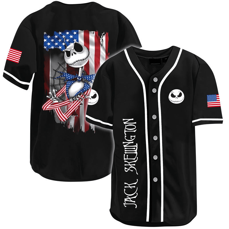 Tnbc Jersey Jack Skellington American Flag Graphic Black Jersey Shirt Tnbc Baseball