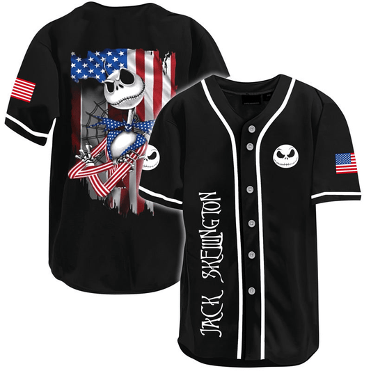 Tnbc Jersey Jack Skellington American Flag Graphic Black Jersey Shirt Tnbc Baseball