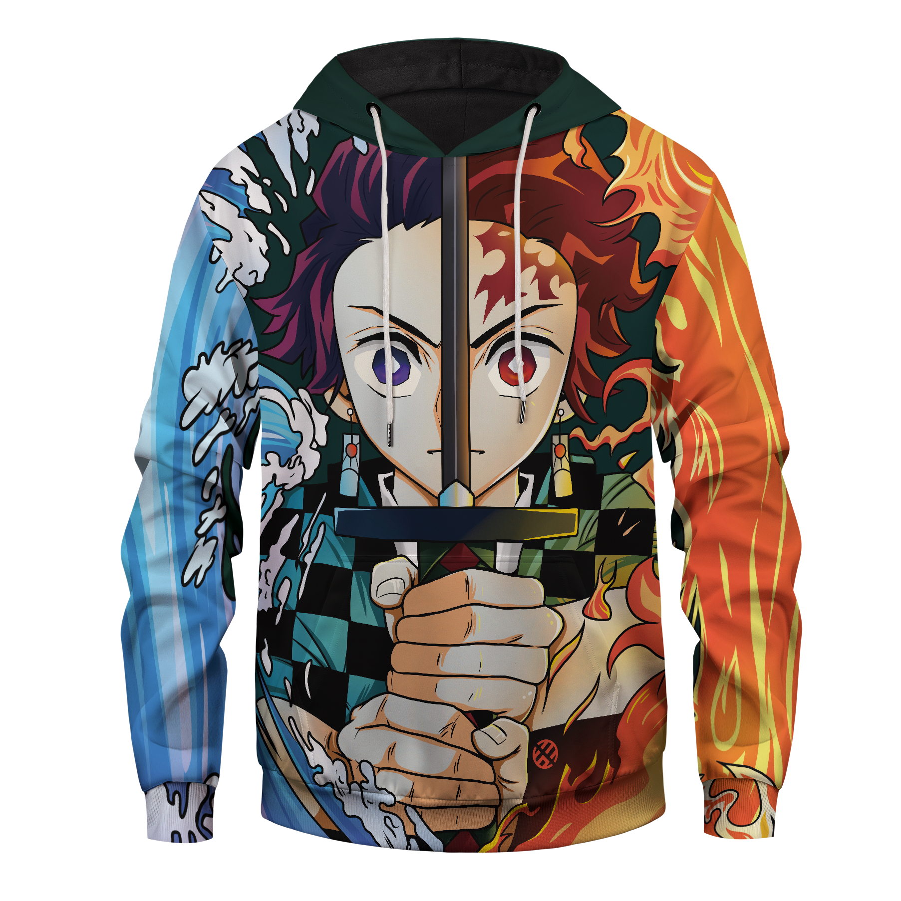  Demon Slayer Hoodie Tanjiro Kamado Water Fire Kimetsu No Yaiba Logo Hoodie Demon Slayer Apparel