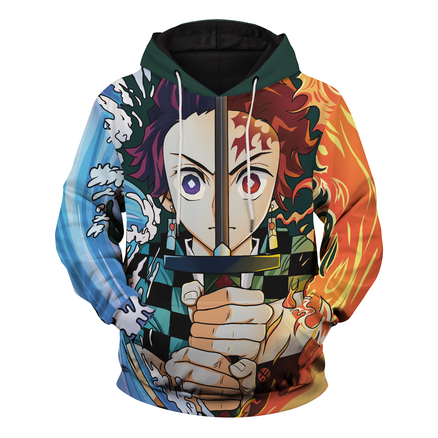  Demon Slayer Hoodie Tanjiro Kamado Water Fire Kimetsu No Yaiba Logo Hoodie Demon Slayer Apparel