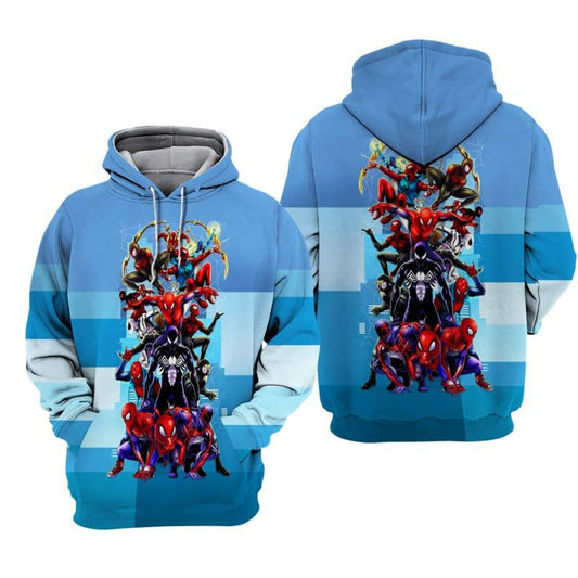 Spiderman Hoodie Marvel Spiderman All Dimensions Graphic T-Shirt Blue Unisex - Trendy Gift For Men & Women