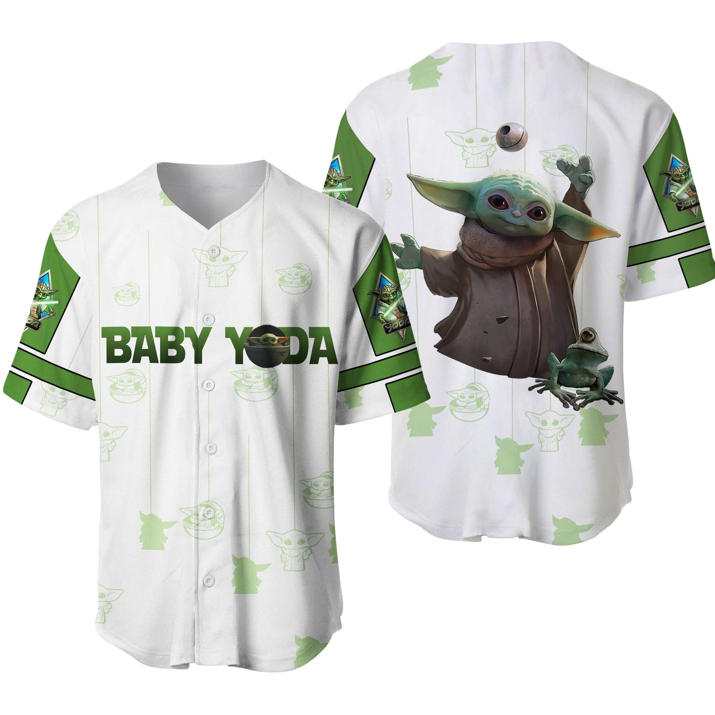 Star Wars Jersey Star Wars Baby Yoda with the Frog Patterns White Green Jersey Shirt Baseball Baby Yoda Baseball