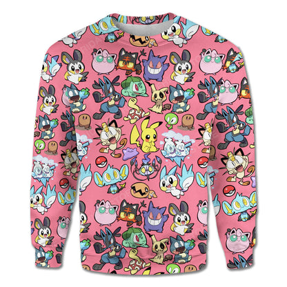 Pokemon T-Shirt Many Different Pokemons Pink Hoodie Pokemon Hoodie