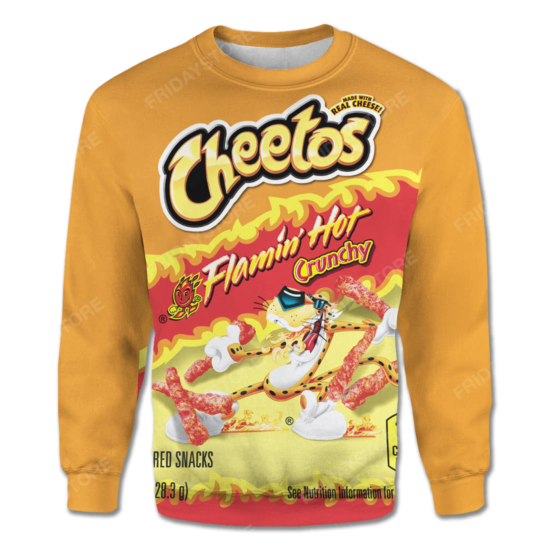 Cheetos T-shirt Cheetos Flaming Hot Crunchy Orange T-shirt Hoodie Adult Full Size Full Print