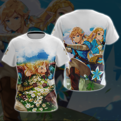 Link and Zelda The Legend of Zelda All Over Print T-shirt Tank Top Zip Hoodie Pullover Hoodie