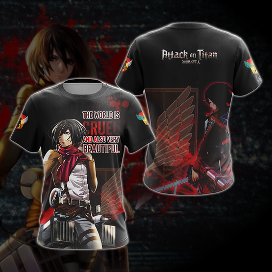 The World Is Cruel and Also Very Beautiful Mikasa Attack On Titan Anime T-shirt Zip Hoodie Pullover Hoodie