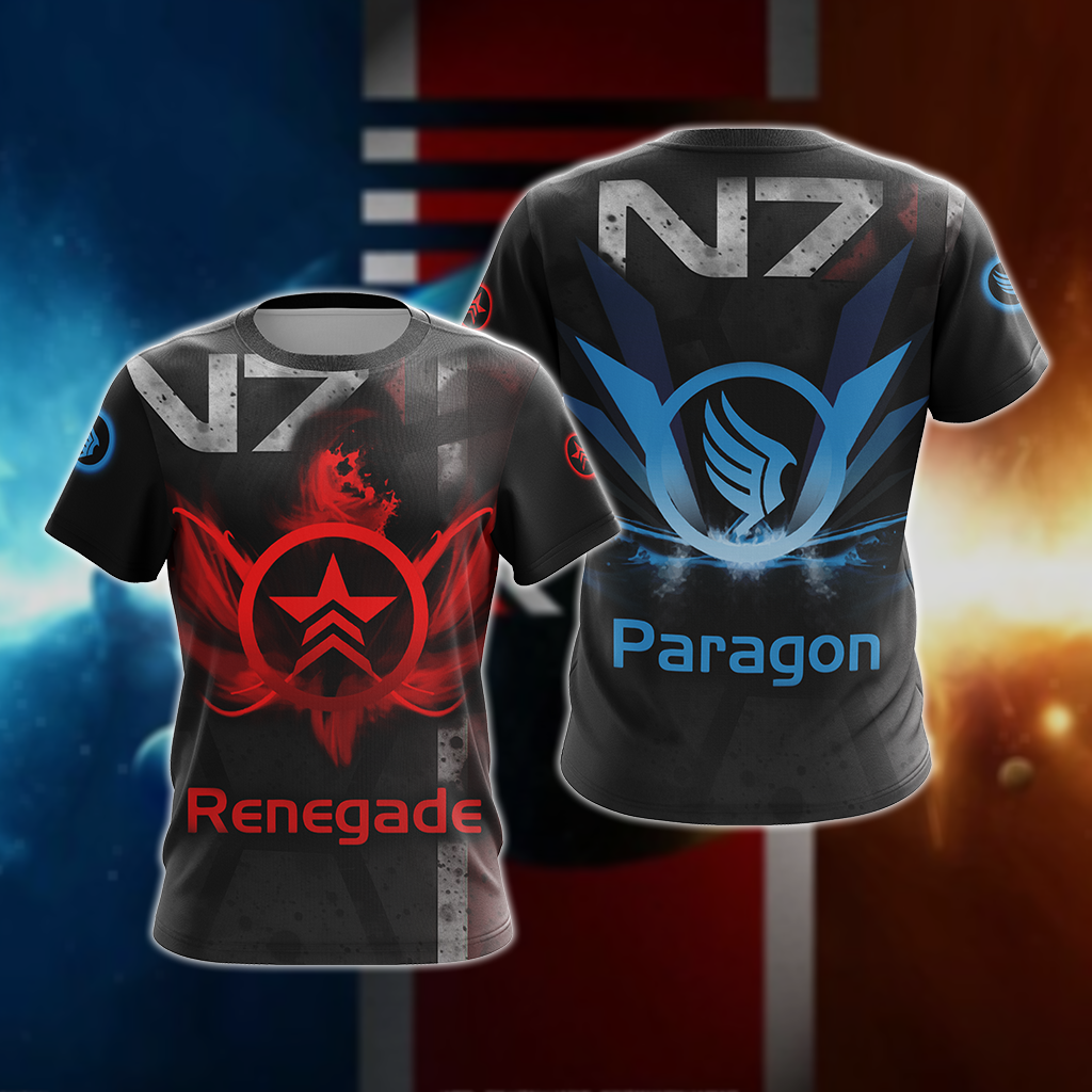 Mass Effect Paragon and Renegade symbol Unisex 3D T-shirt Zip Hoodie Pullover Hoodie