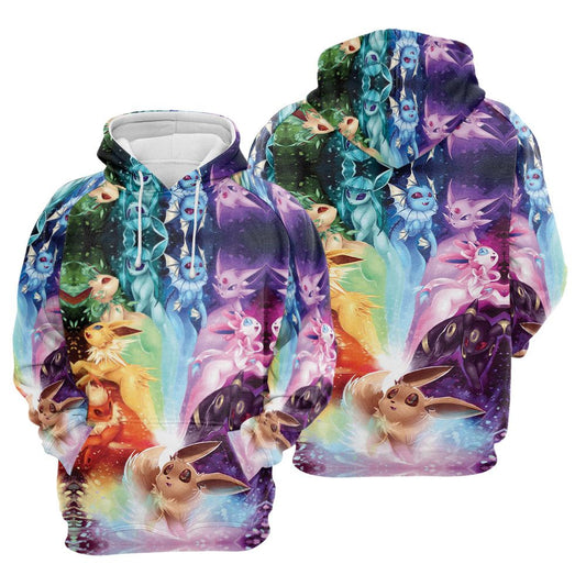 Pokemon Hoodie All Types Of Eeveelution Rainbow Hoodie Colorful Unisex - Cozy Hoodie For Cold Weather