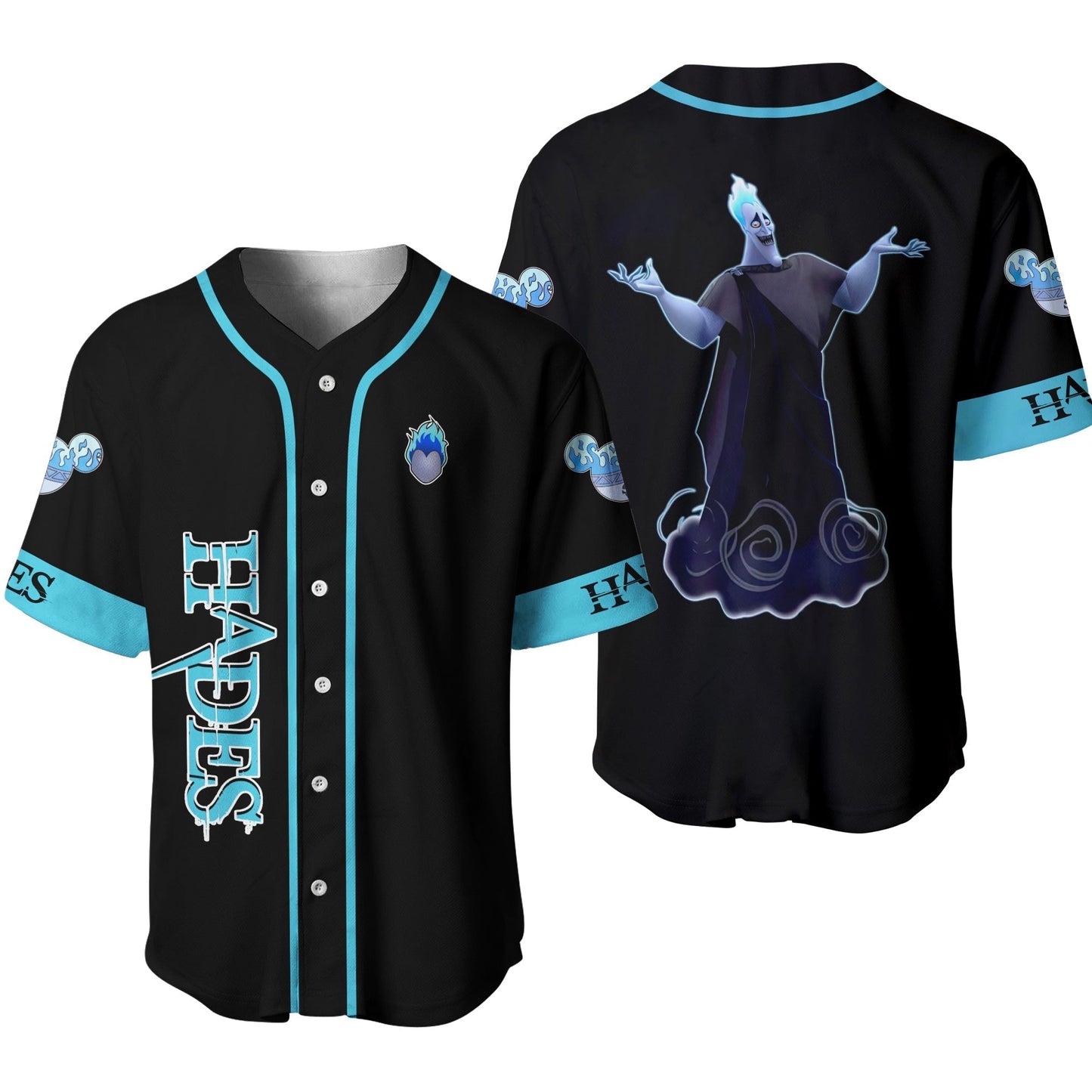 Disney Jersey Hercules Disney Villain Hades the Death Graphic Black Neon Blue Jersey Shirt Hecusles Baseball...