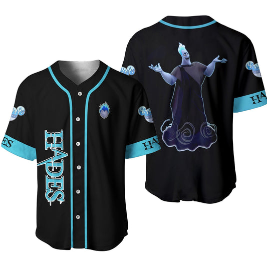 Disney Jersey Hercules Disney Villain Hades the Death Graphic Black Neon Blue Jersey Shirt Hecusles Baseball...