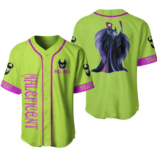 Disney Jersey Disney Villian Maleficent Graphic Pattern Well Well Green Purple Jersey Shirt Baseball Maleficent Baseball