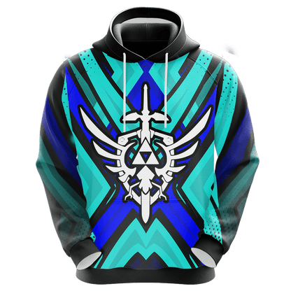 The Legend Of Zelda Hoodie Shield And Master Sword Symbol T-shirt Blue Green Unisex