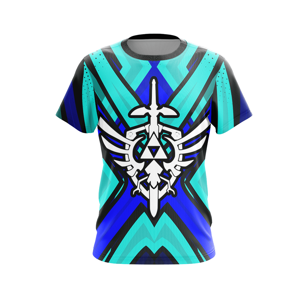 The Legend Of Zelda Hoodie Shield And Master Sword Symbol T-shirt Blue Green Unisex