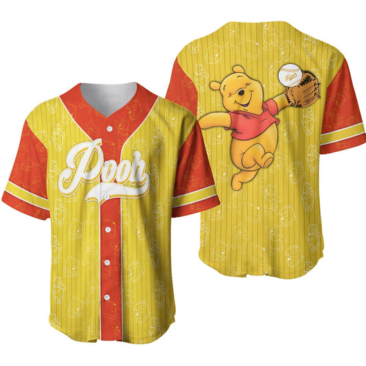 Winnie the Pooh Jersey Disney Winnie the Pooh Playing Catcher Red Yellow Jersey Shirt Baseball Disney Baseball