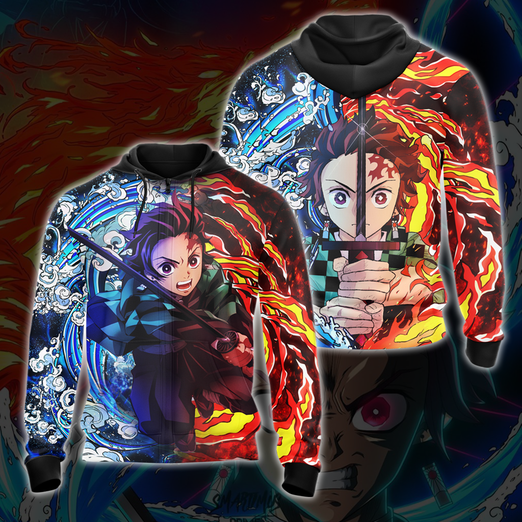 Tanjiro Sun and Water Breathing Techniques Demon Slayer All Over Print T-shirt Zip Hoodie Pullover Hoodie