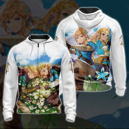 Link and Zelda The Legend of Zelda All Over Print T-shirt Tank Top Zip Hoodie Pullover Hoodie
