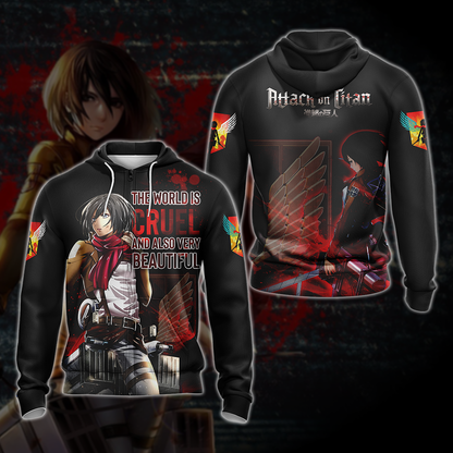 The World Is Cruel and Also Very Beautiful Mikasa Attack On Titan Anime T-shirt Zip Hoodie Pullover Hoodie