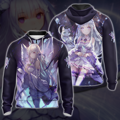 Emilia Re:Zero All Over Print T-shirt Tank Top Zip Hoodie Pullover Hoodie