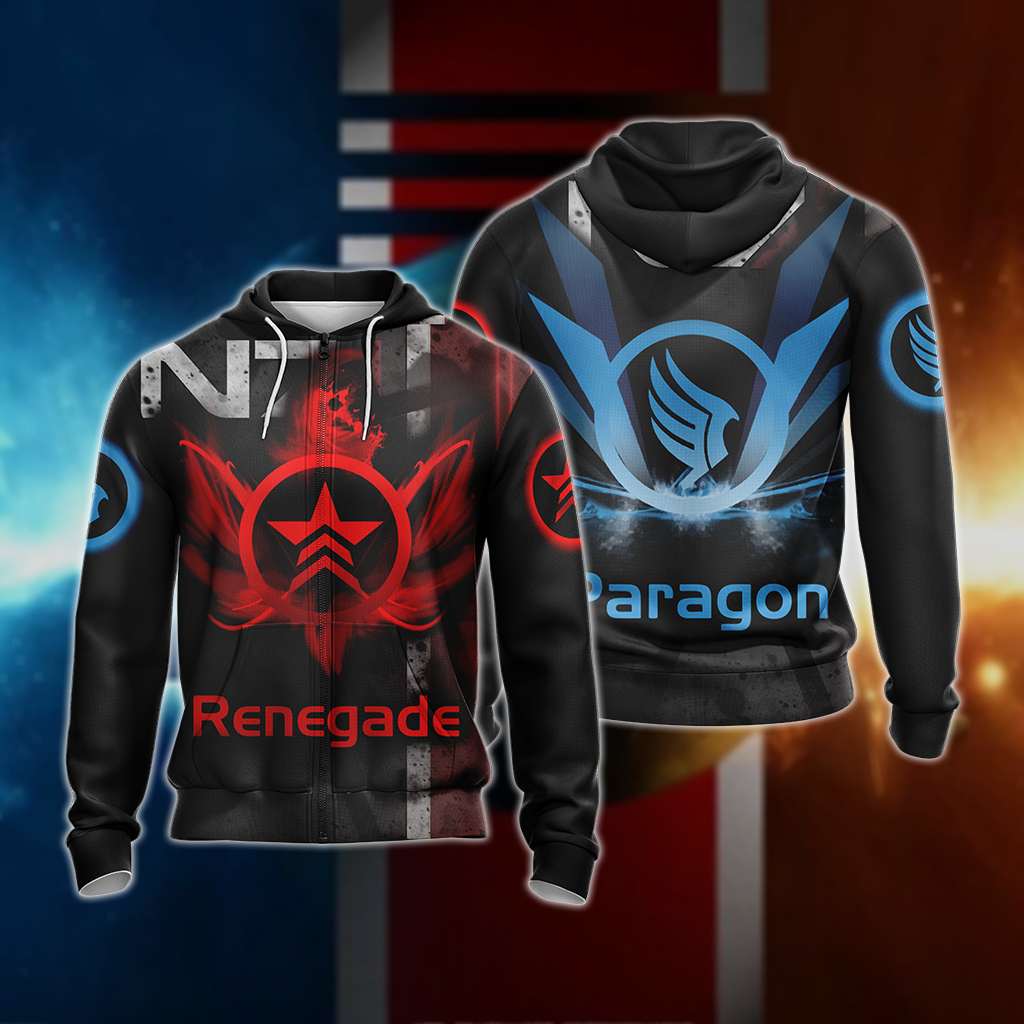 Mass Effect Paragon and Renegade symbol Unisex 3D T-shirt Zip Hoodie Pullover Hoodie