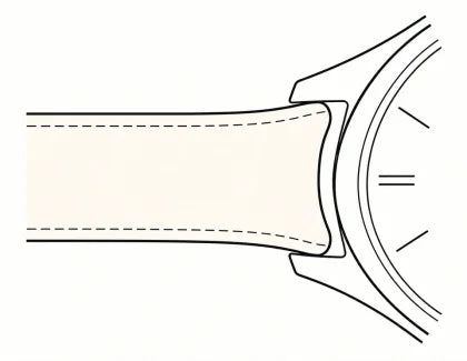 Curved end: the strap end is cut to follow the curve of the watch case and sits flush against it