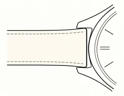 Straight end: the strap meets the watch case with a flat edge, leaving a small gap at a rounded case